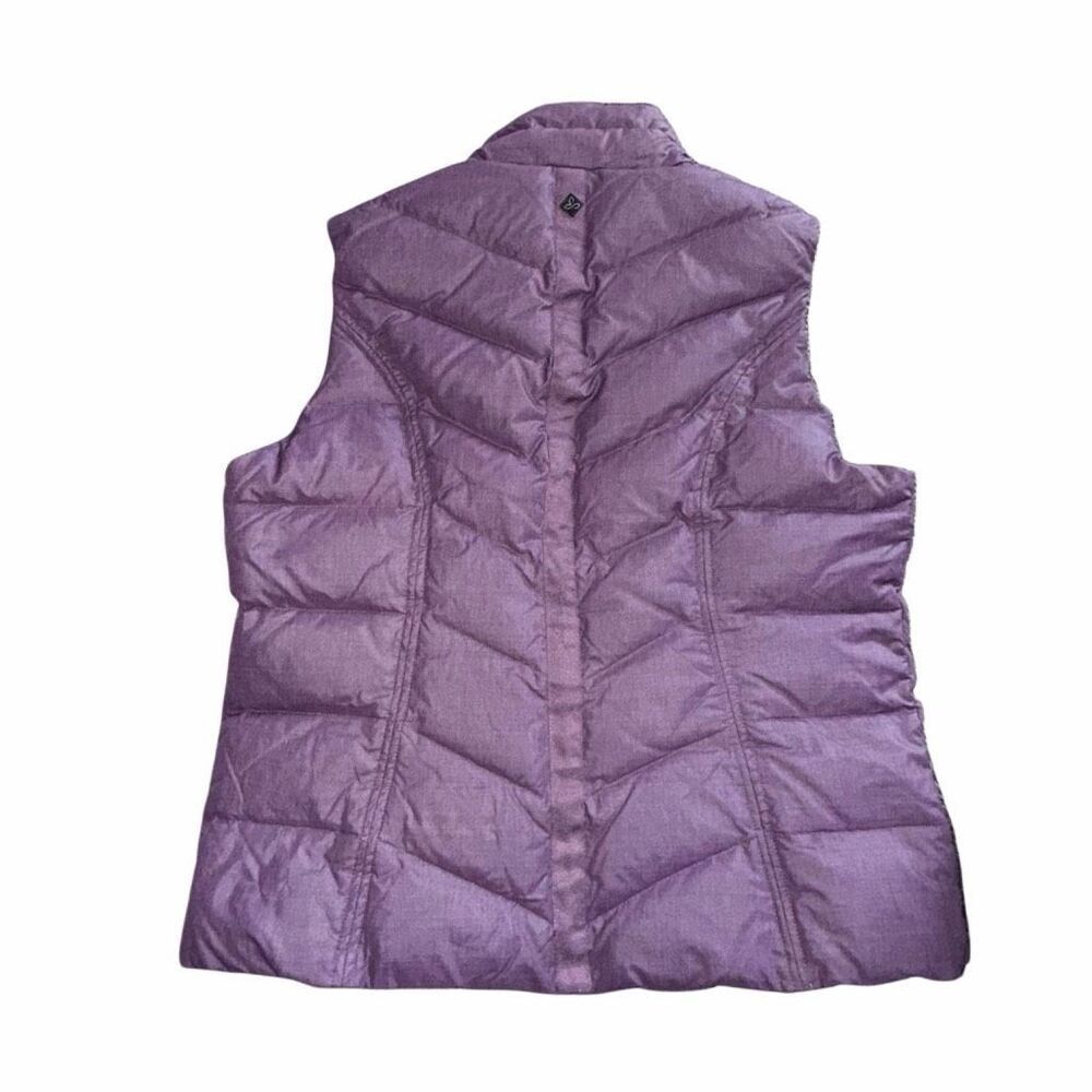PrAna Goose Down Puffer Vest fleece Pockets Full Zip Purple Womens Size XL